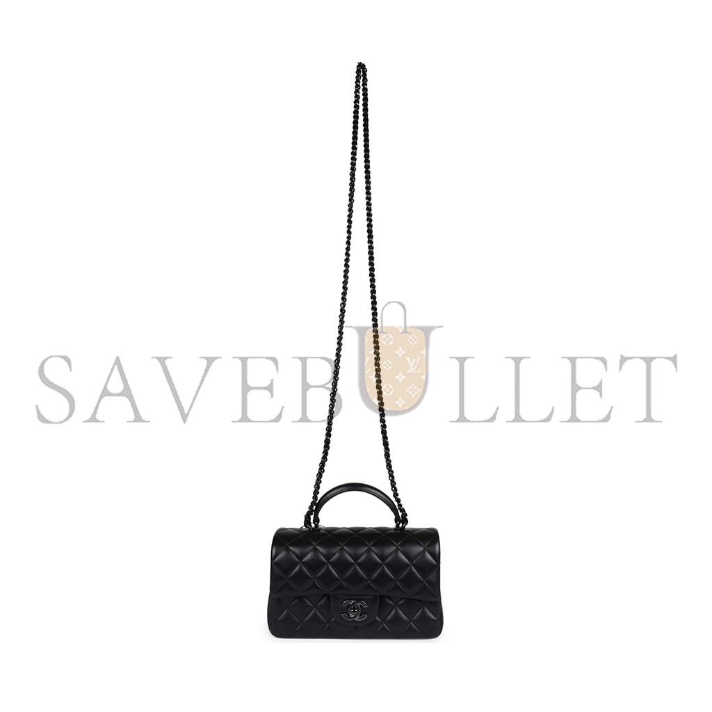 CHANEL MASTER MINI RECTANGULAR TOP HANDLE FLAP BAG SO BLACK LAMBSKIN AS2431 (20*13*6cm)